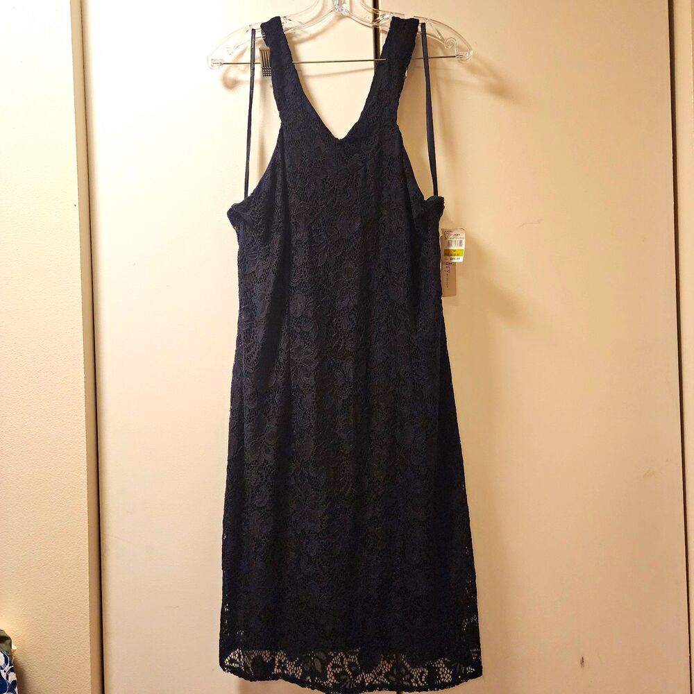 Laundry by Design Women's Black Lace Sheath Dress Sleeveless V-Neck Knee 14 Nwt